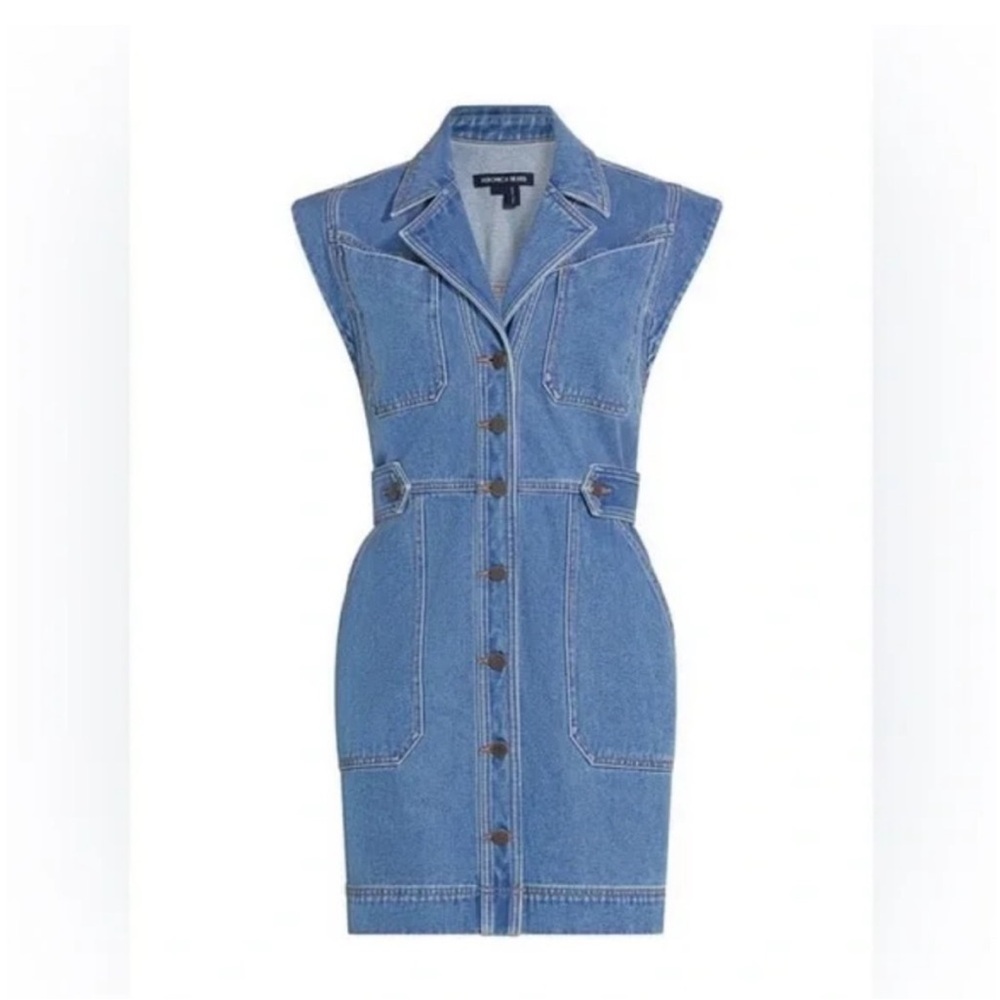 Veronica Beard Light Blue Denim Button-Front Mini Dress